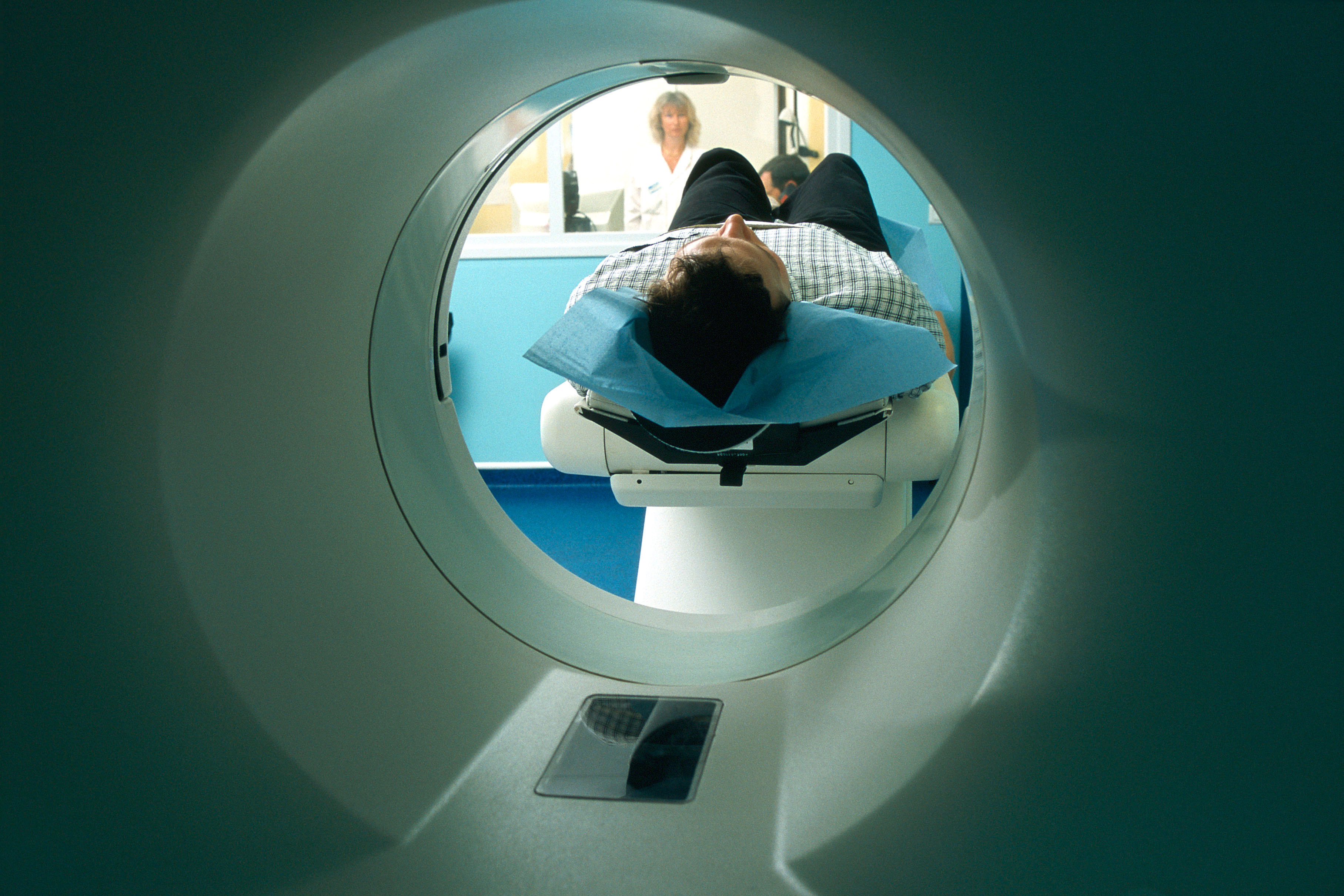 A person inside an MRI scanner.