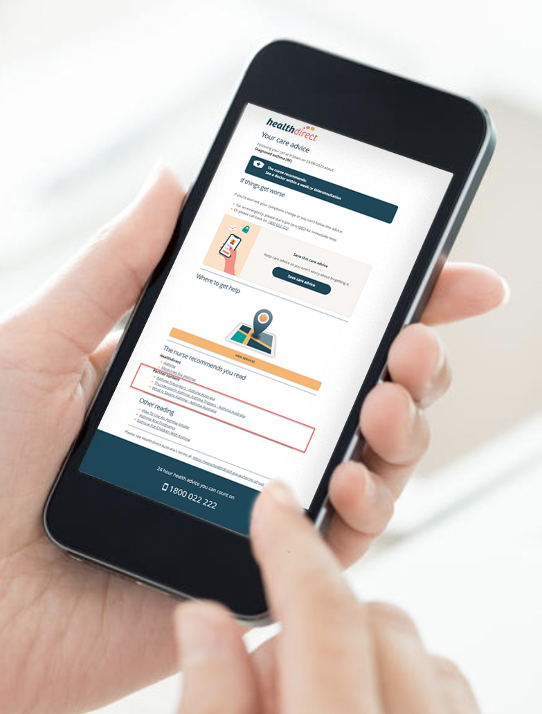 Partner and healthdirect links sent to callers phone